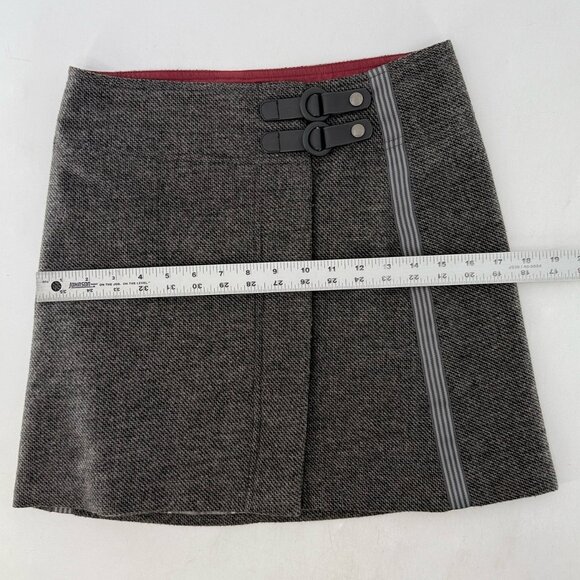 PrAna Quincy Gray Wool Blend Lined Wrap Button Mini Skirt XS Academia Schoolgirl - Picture 9 of 9